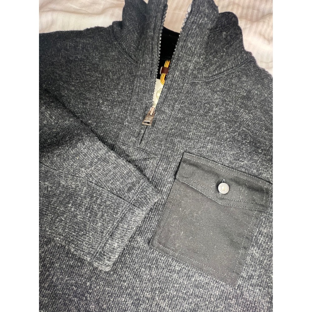 Timberland Mens Quarter Zip Sweater Charcoal Gray Knit Canvas Pocket Large